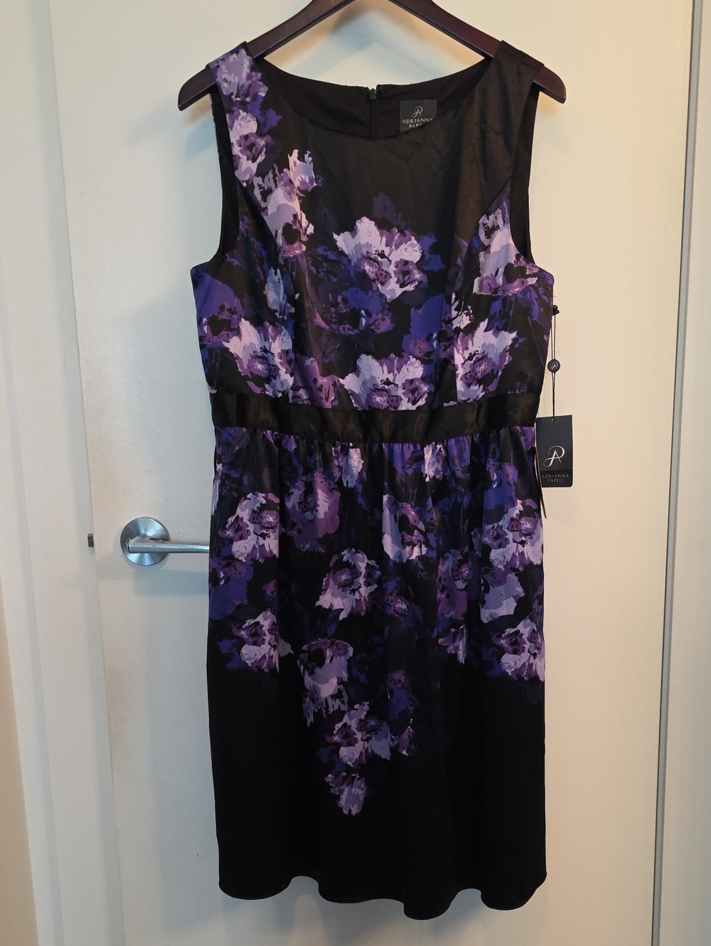 Adrianna Papell NWT Black Dress with Purple Floral Print